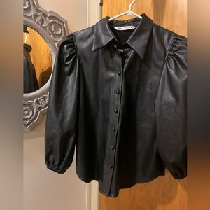 Zara puffed sleeves faux leather shirt with soft interior